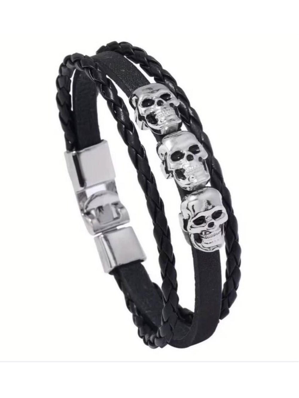 New. Black Leather Skull bracelet